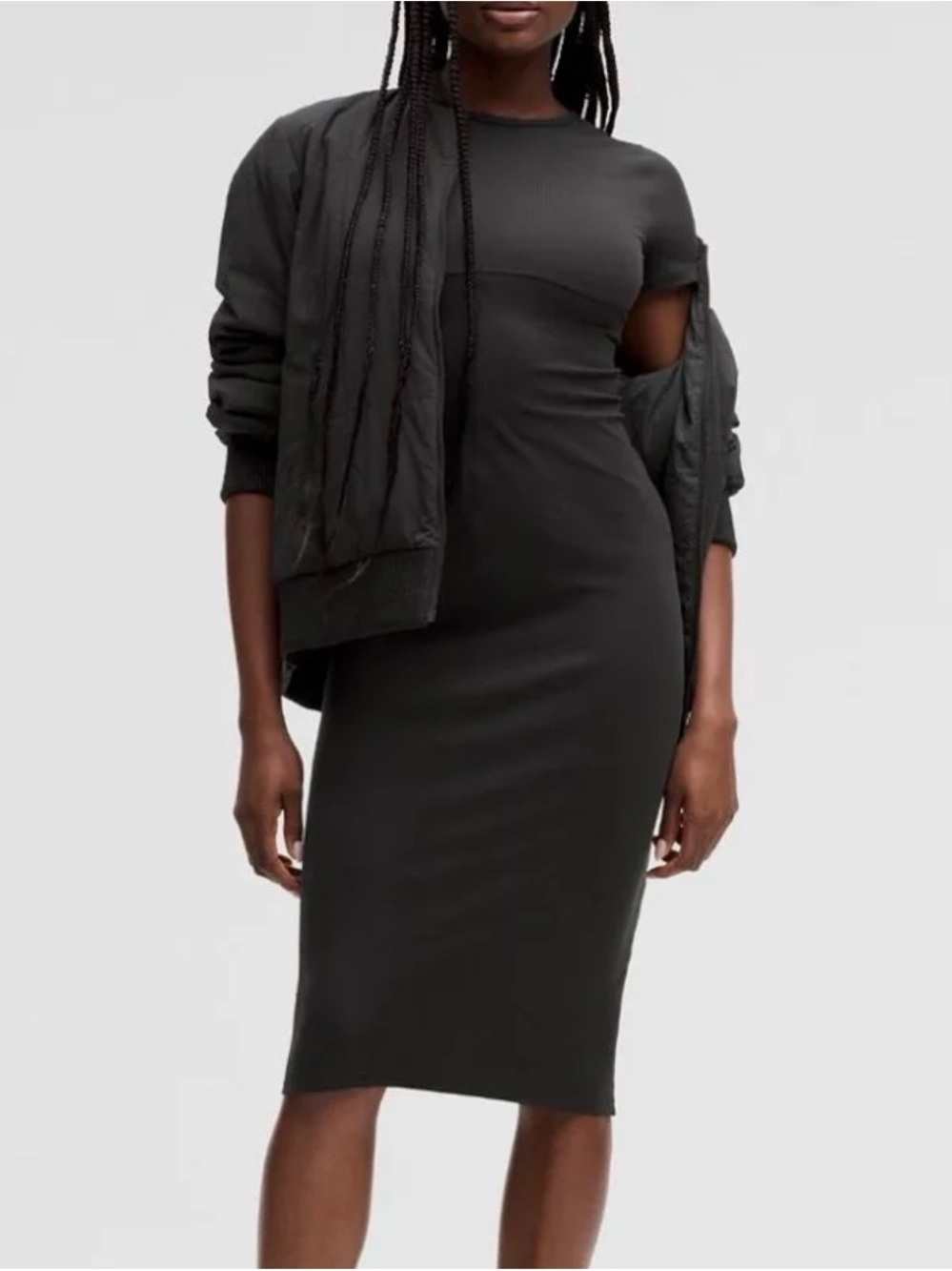 Lululemon Nulu Ribbed Scoop Back Cap Sleeve Black Athletic Dress Size 8